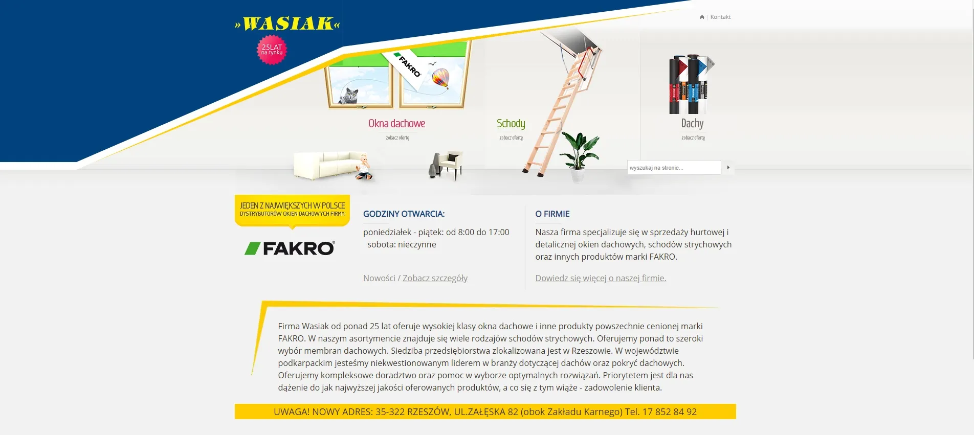 Strona www WASIAK Okna dachowe Rzeszów